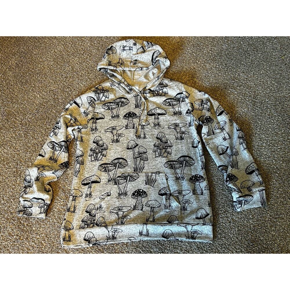 L.A. Soul Women's Gray Mushroom Print Pullover Hoodie w/ Pockets Size L - Picture 2 of 7